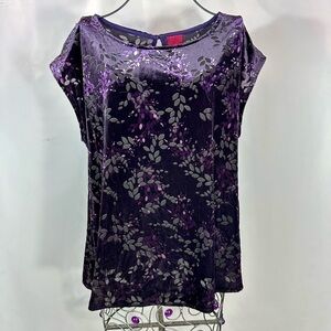 212 Collection Purple floral velour blouse size XL